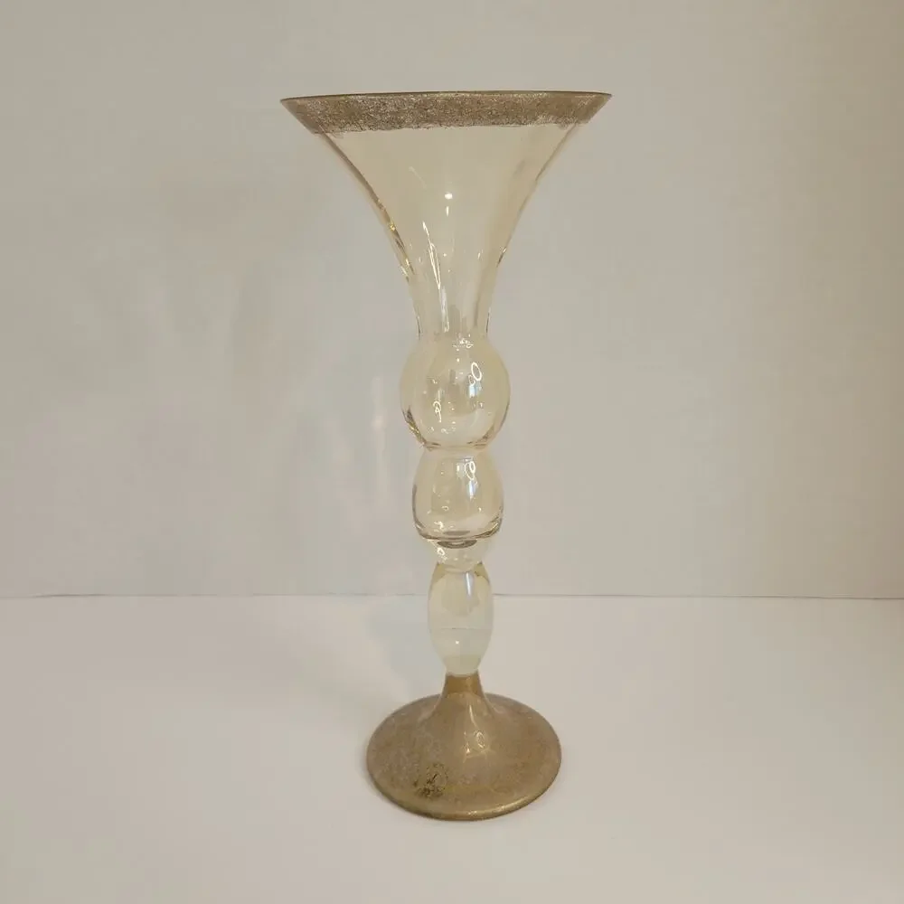 VTG Bombay Poland Mouth‑Blown Champagne Gold Art Glass Trumpet Vase 10.5